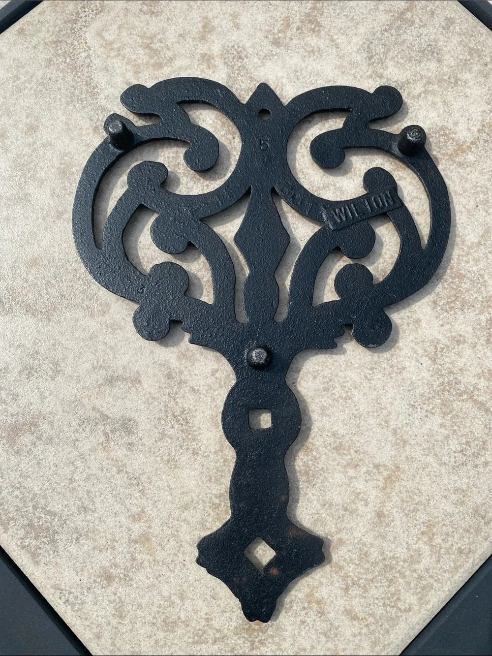 Vintage Wilton Butterfly/Ornate Scroll Cast Iron 3 Peg Feet Trivet or Wall Art